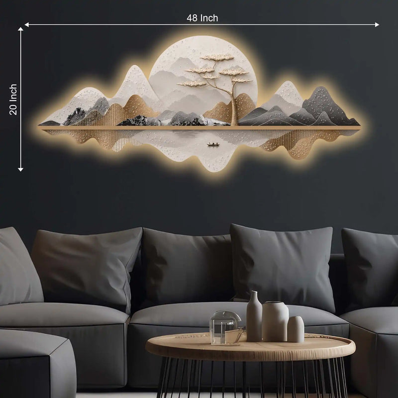Moonlit Mountain Voyage Premium Crystal Glass Backlit LED Painting