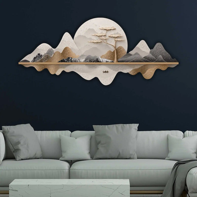 Moonlit Mountain Voyage Premium Crystal Glass Backlit LED Painting