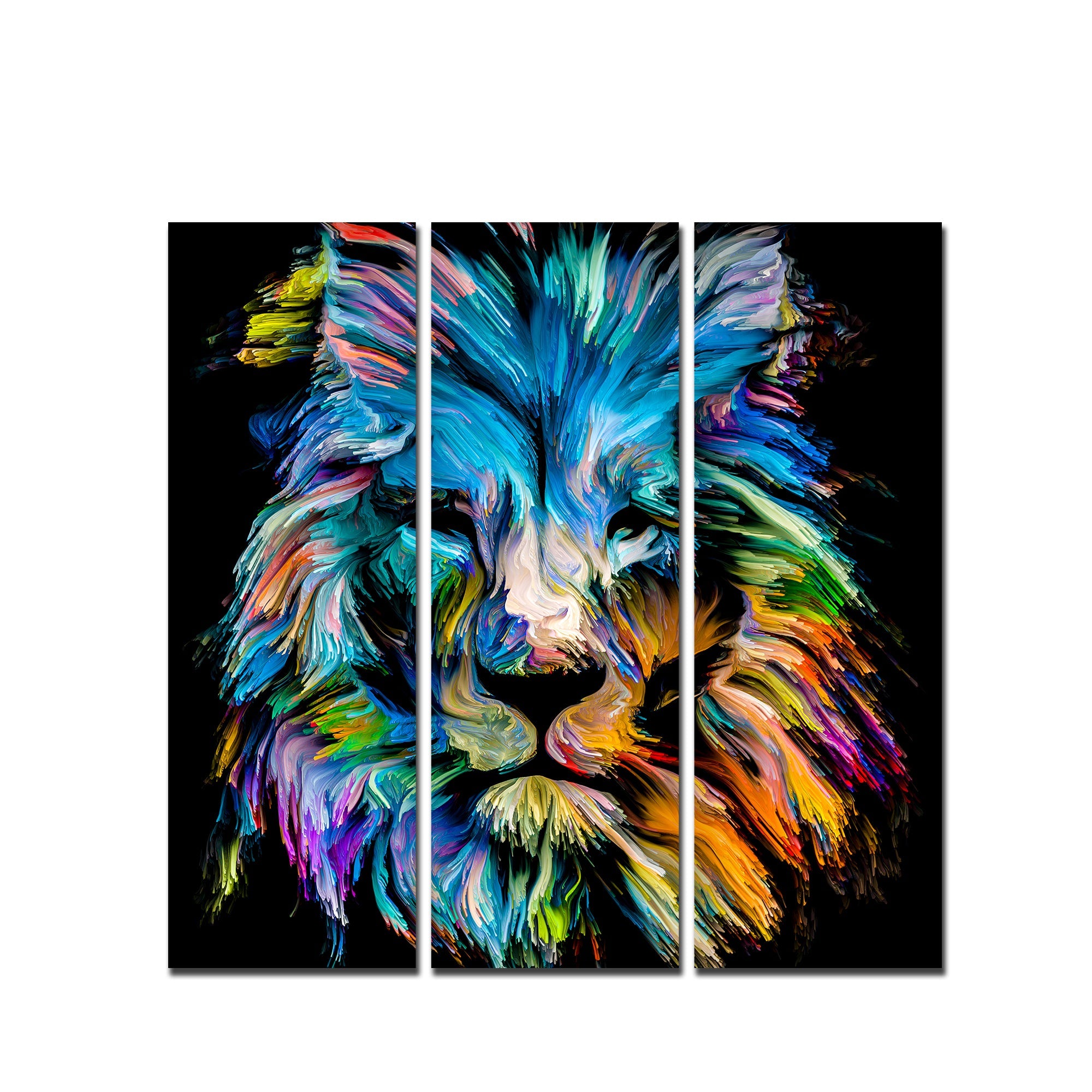 Multicolor Head of Lion Wall Painting Set of 3 Pieces