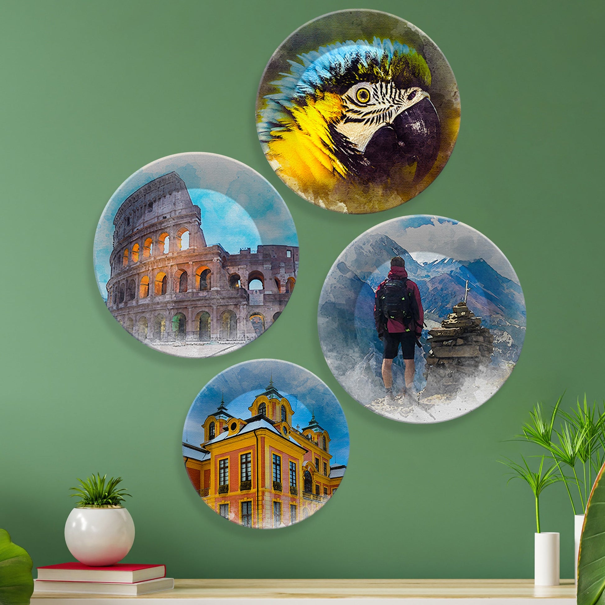 Nature & Architecture Wall Plates Painting Set of Four