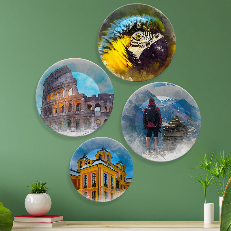 Nature & Architecture Wall Plates Painting Set of Four