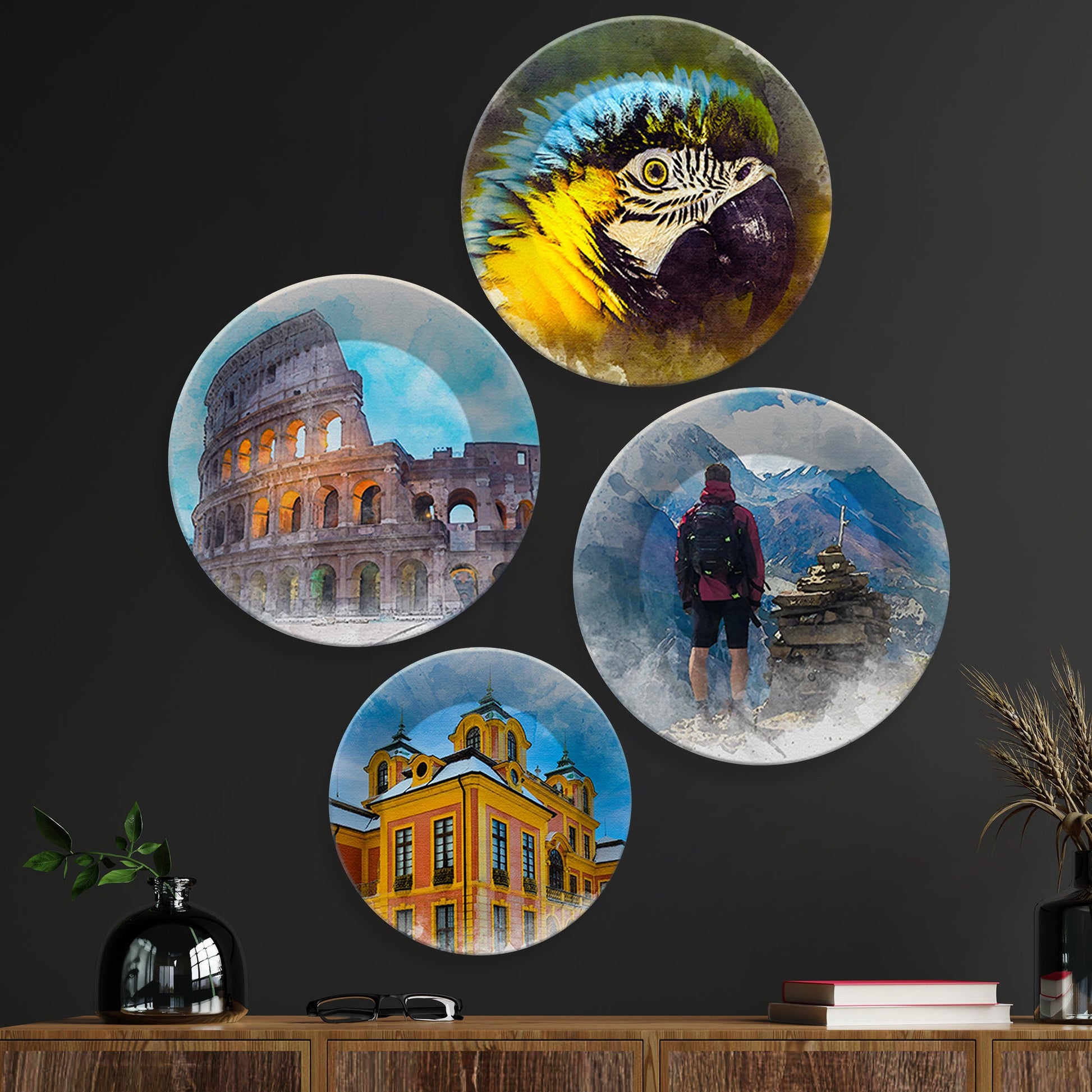 Nature & Architecture Wall Plates Painting Set of Four