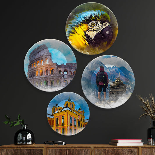 Nature & Architecture Wall Plates Painting Set of Four