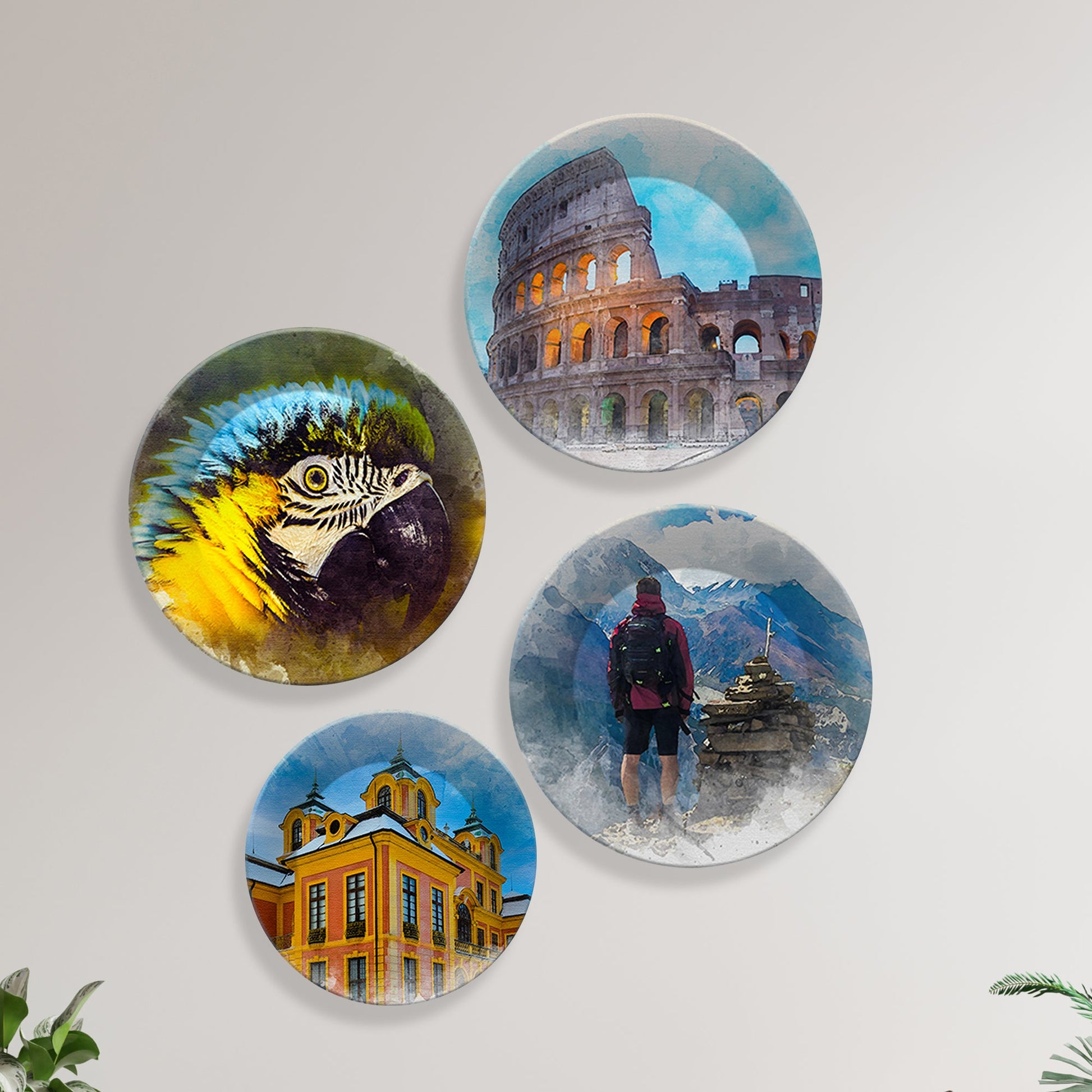 Nature & Architecture Wall Plates Painting Set of Four