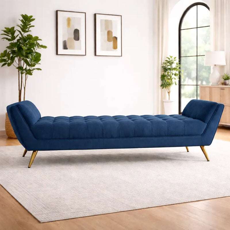 Navy Blue Tufted Sofa Lounge Chair with Wooden Legs