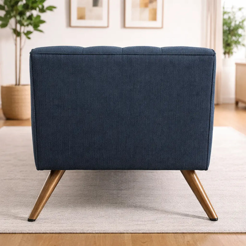Navy Blue Tufted Sofa Lounge Chair with Wooden Legs