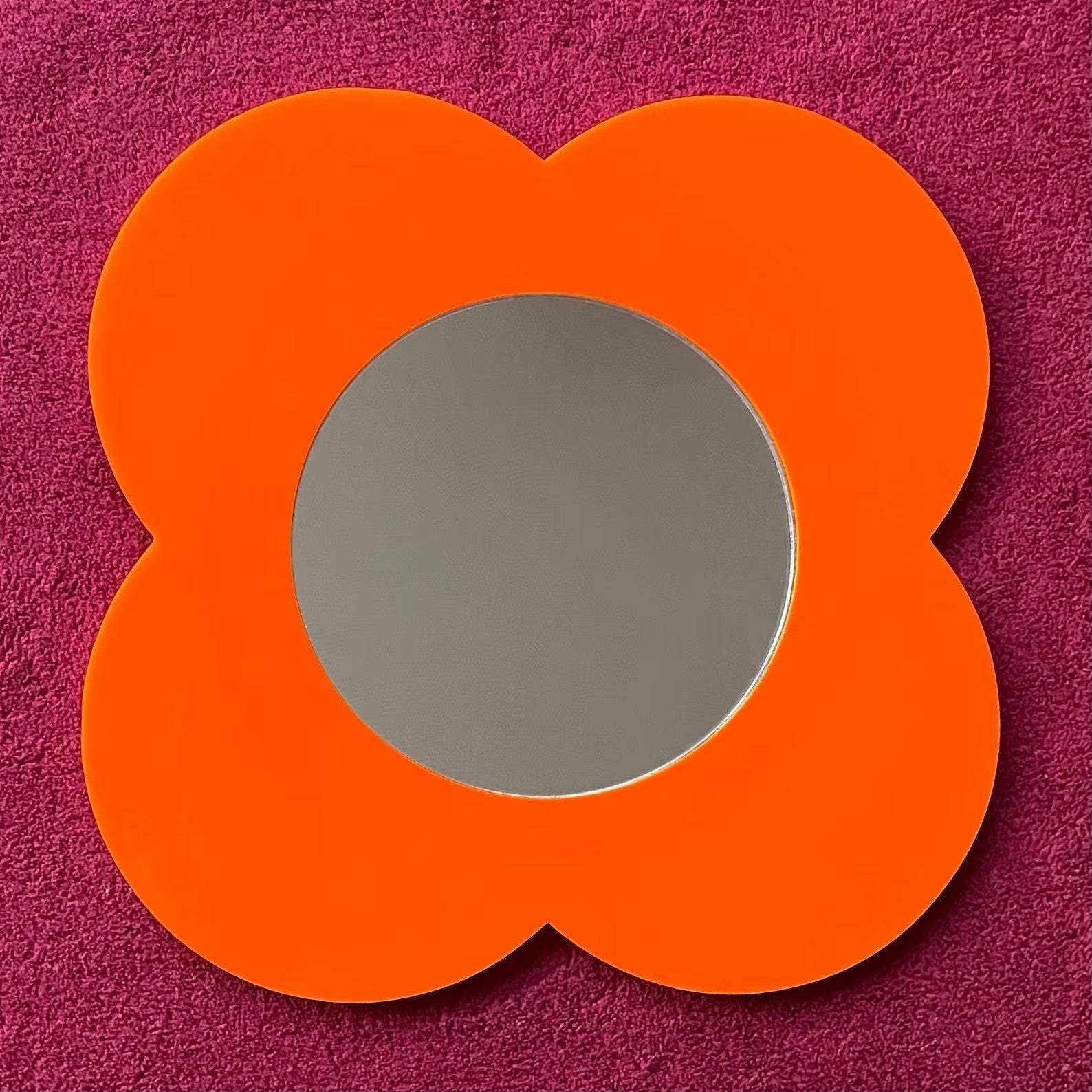 Orange Floral Decorative Mirror | Cute Wall Mirror for Bedroom
