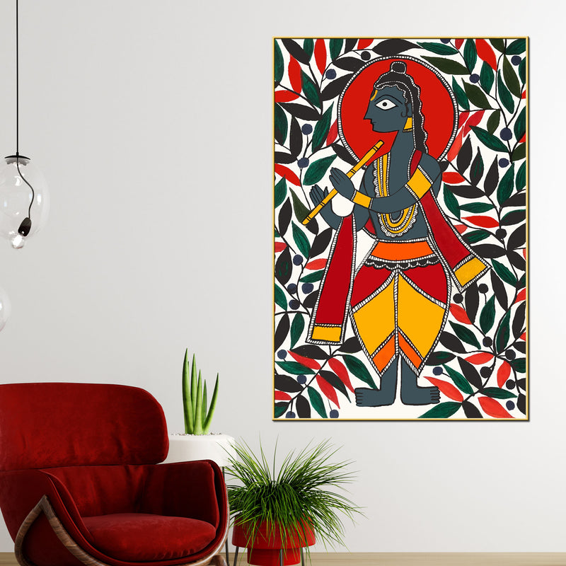 Sacred Krishna Madhubani Canvas Painting