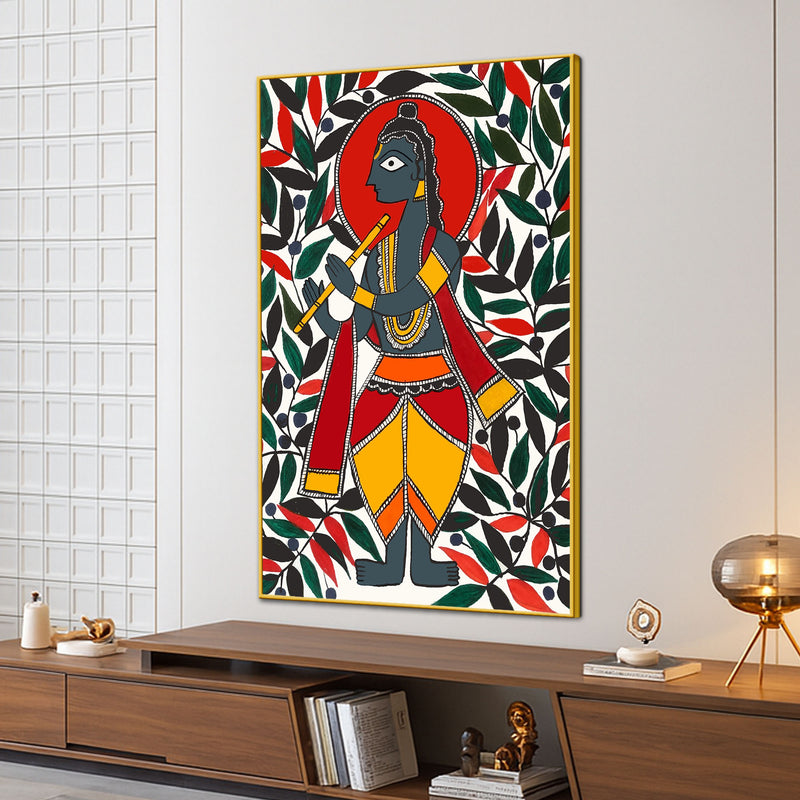 Sacred Krishna Madhubani Canvas Painting