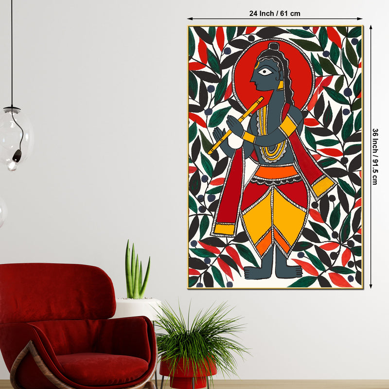 Sacred Krishna Madhubani Canvas Painting