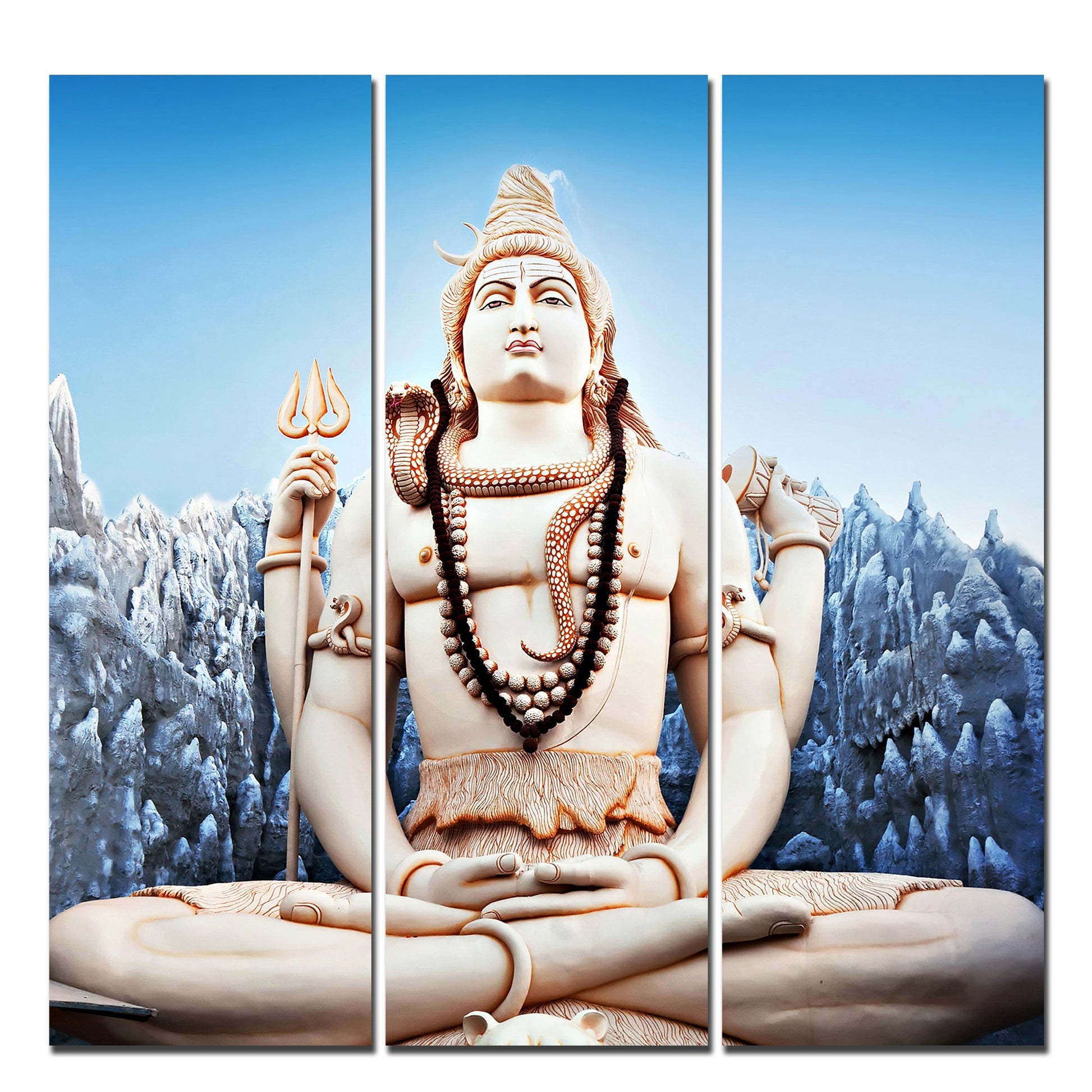 Lord Shiva Statue Canvas Wall Painting of Three Pieces