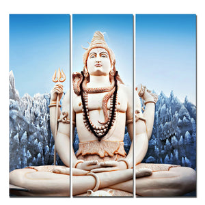 Lord Shiva Statue Canvas Wall Painting of Three Pieces