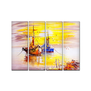 Colorful Boats 4 Pieces Canvas Wall Painting