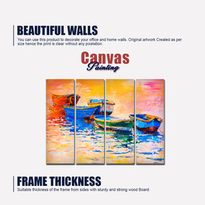 A Beautiful Boat in Sunset Background Wall Painting of 4 Pieces