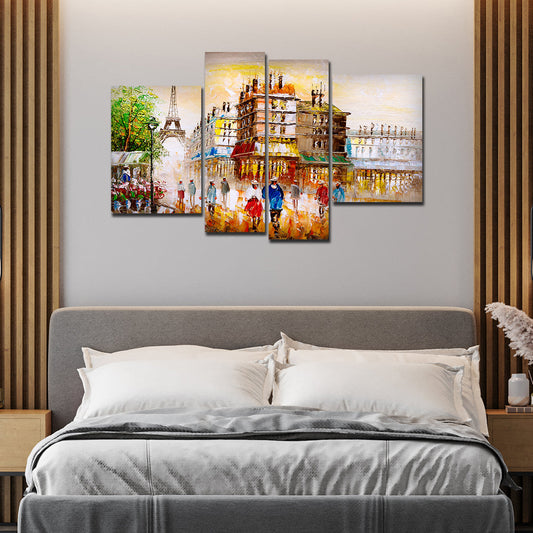 Beautiful Street View of Paris 4 Pieces Canvas Wall Painting