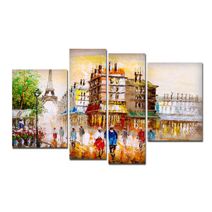 Beautiful Street View of Paris 4 Pieces Canvas Wall Painting