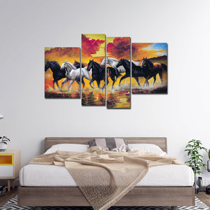 Horses Running Through the Splashes of Water Canvas Wall Painting