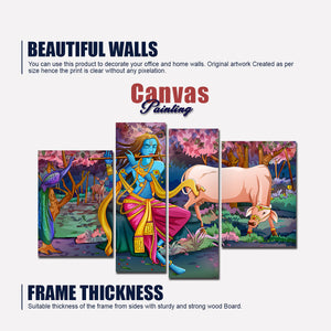 Premium Wall Painting of 4 Pieces Lord Krishna Playing Flute in the Forest