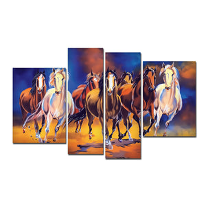 Seven Horses 4 Pieces Premium Canvas Bedroom Wall Painting