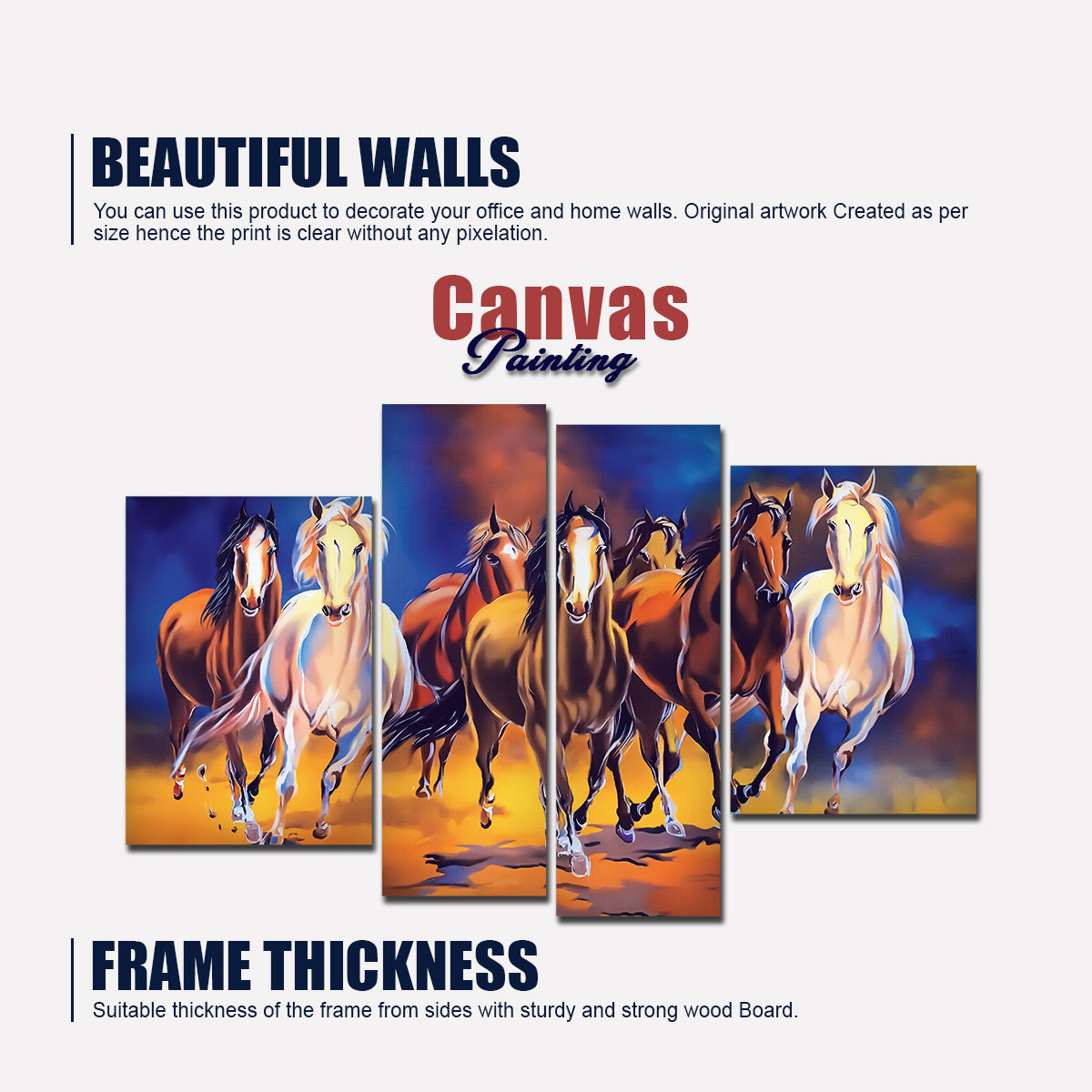 Seven Horses 4 Pieces Premium Canvas Bedroom Wall Painting