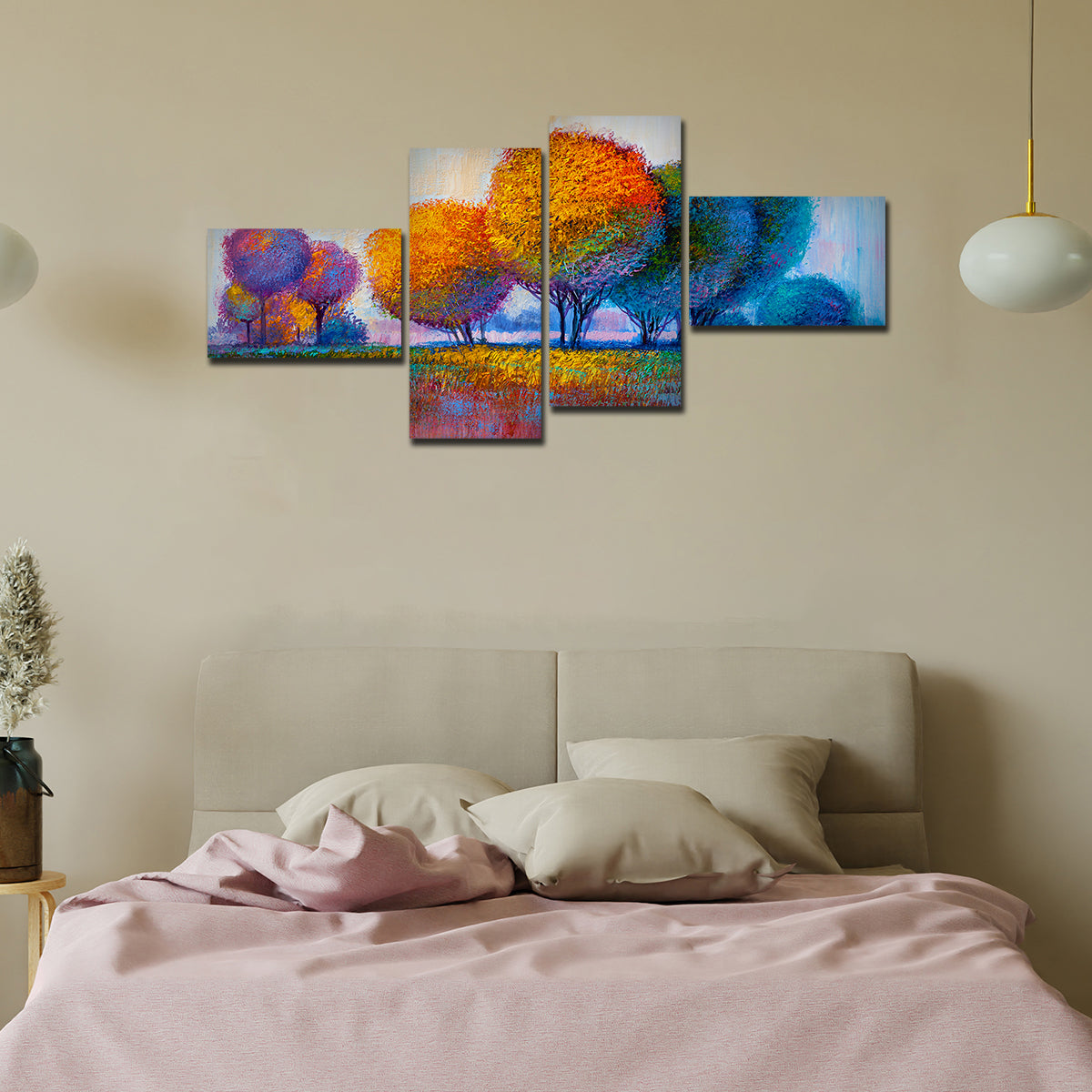 Colorful Trees Premium Canvas Bedroom Wall Painting