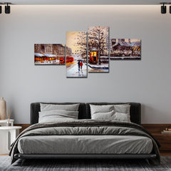 Street View of London 4 Pieces Premium Wall Painting