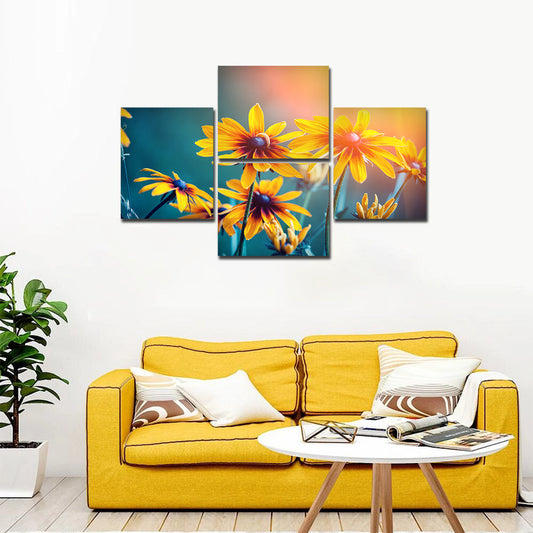 Flowers in A Garden Canvas 4 Pieces Wall Painting