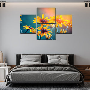 Flowers in A Garden Canvas 4 Pieces Wall Painting