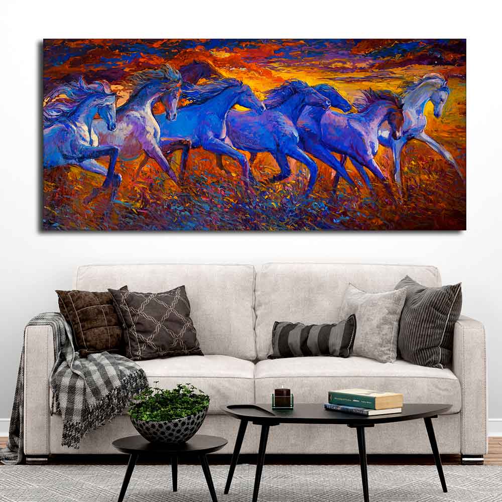 Seven Horse Running in Field Canvas wall Painting