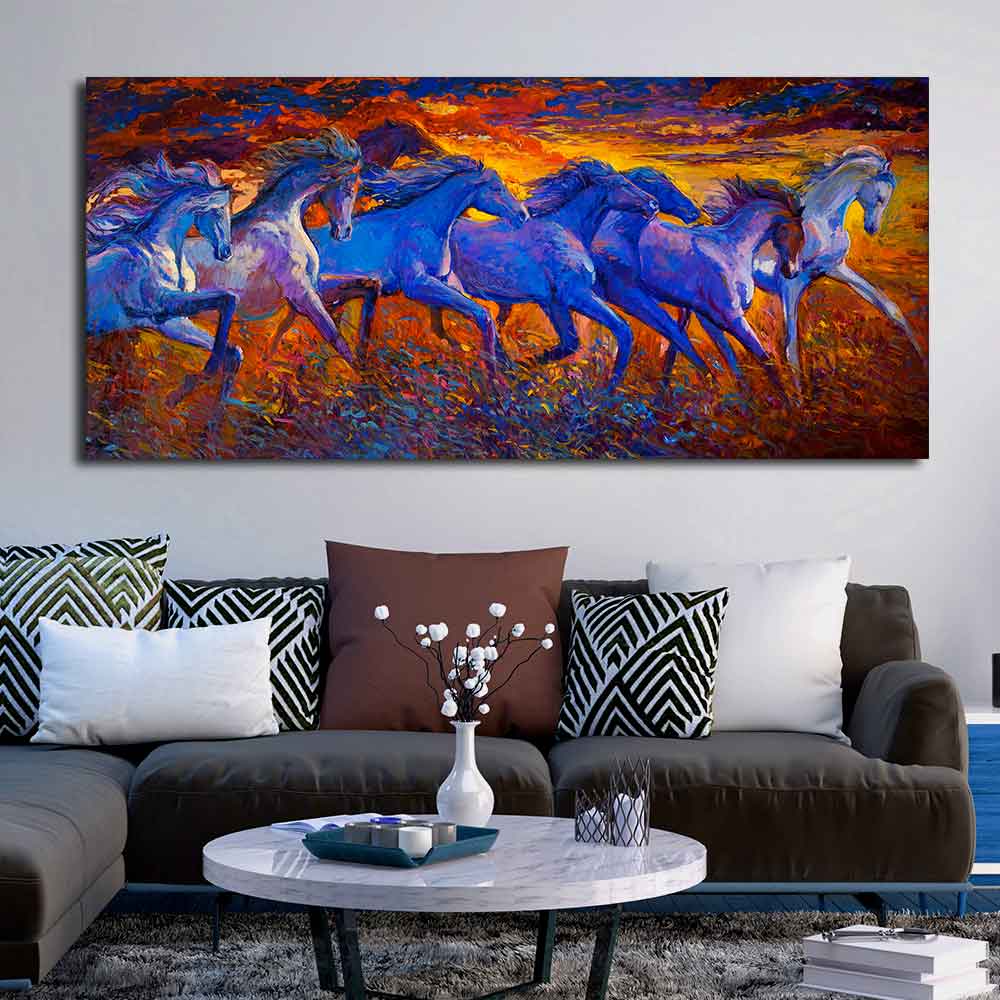 Seven Horse Running in Field Canvas wall Painting