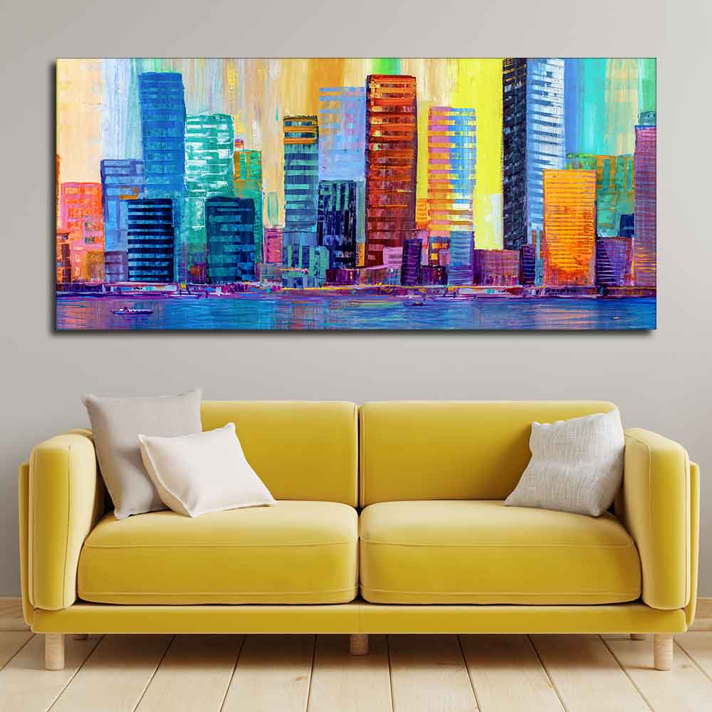 Colorful City Skyline Premium Canvas Wall Painting