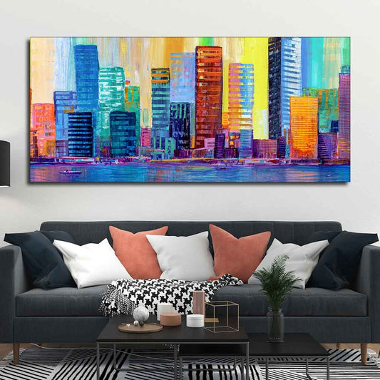 Colorful City Skyline Premium Canvas Wall Painting