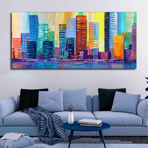 Colorful City Skyline Premium Canvas Wall Painting