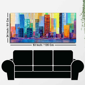 Colorful City Skyline Premium Canvas Wall Painting