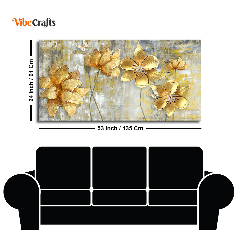 Golden Flowers Abstracts Art Premium Canvas Wall Painting