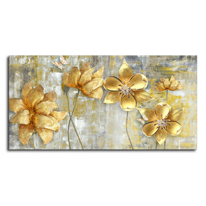 Golden Flowers Abstracts Art Premium Canvas Wall Painting