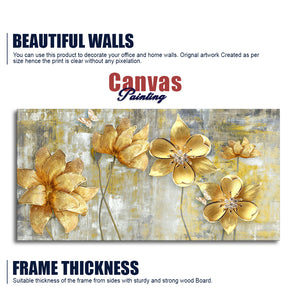 Golden Flowers Abstracts Art Premium Canvas Wall Painting