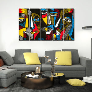 Colorful Abstract Faces 5 Pieces Premium Wall Painting