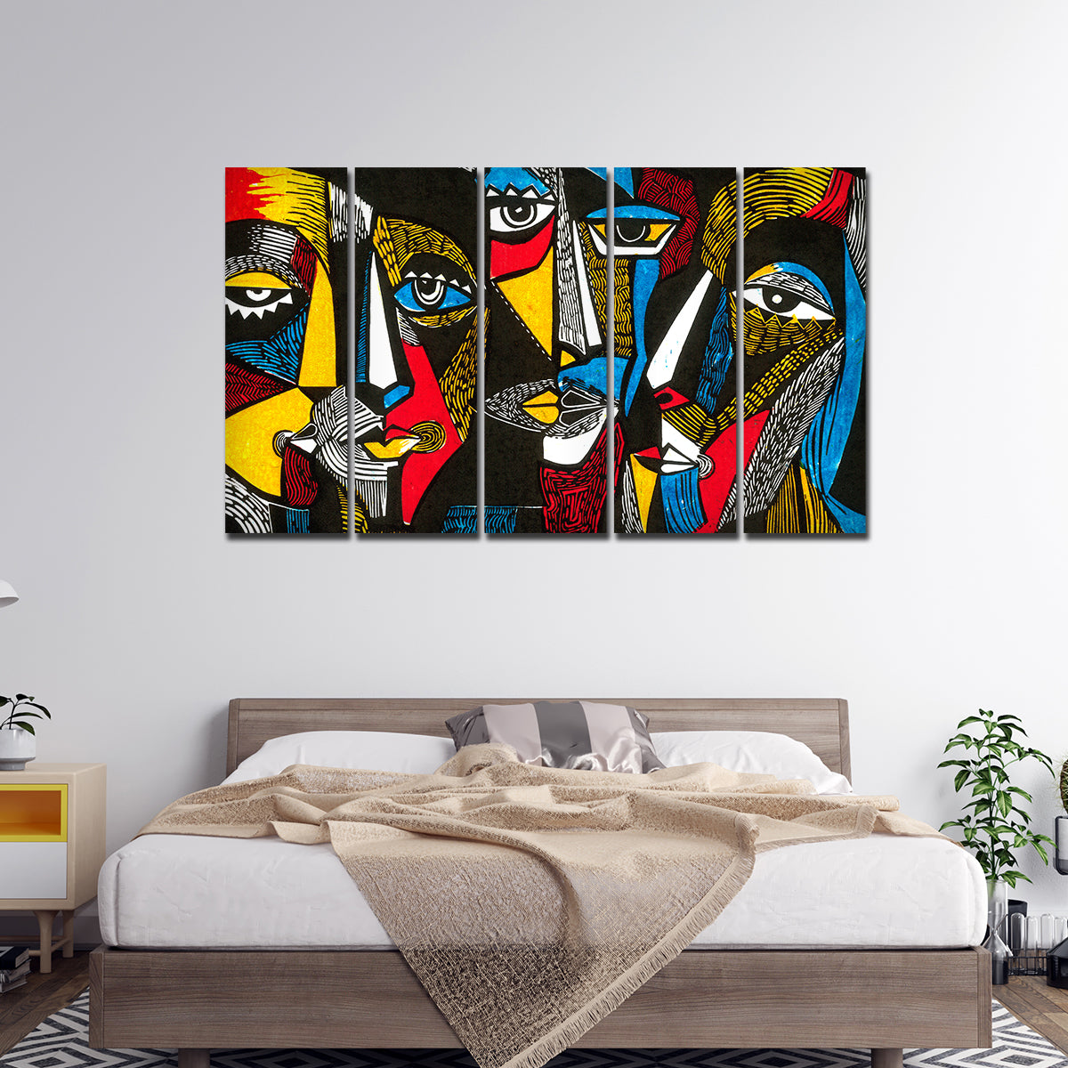 Colorful Abstract Faces 5 Pieces Premium Wall Painting