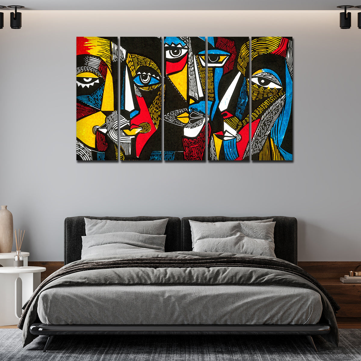 Colorful Abstract Faces 5 Pieces Premium Wall Painting