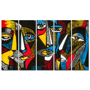 Colorful Abstract Faces 5 Pieces Premium Wall Painting