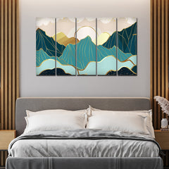 Sunrise Abstract Mountains 5 Pieces Premium Wall Painting