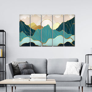 Sunrise Abstract Mountains 5 Pieces Premium Wall Painting