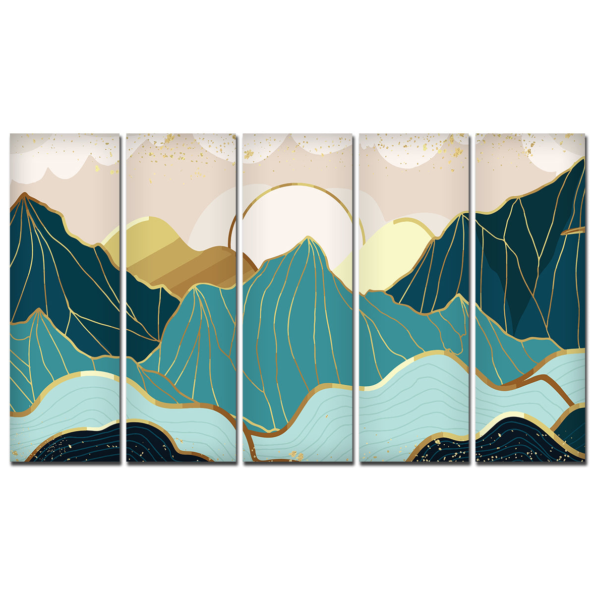 Sunrise Abstract Mountains 5 Pieces Premium Wall Painting