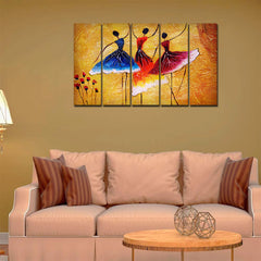 Three Women doing Dance 5 Pieces Premium Canvas Wall Painting