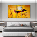 Beautiful Pair of Cranes Flying 5 Pieces of Premium Wall Painting