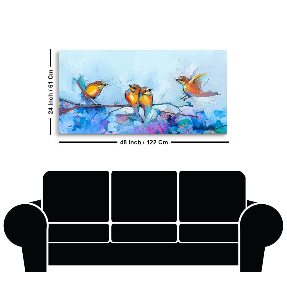 Beautiful Canary Birds on Branch Premium Canvas Wall Painting