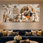 Chhatrapati Shivaji Maharaj on Royal Throne 3D Canvas Wall Painting