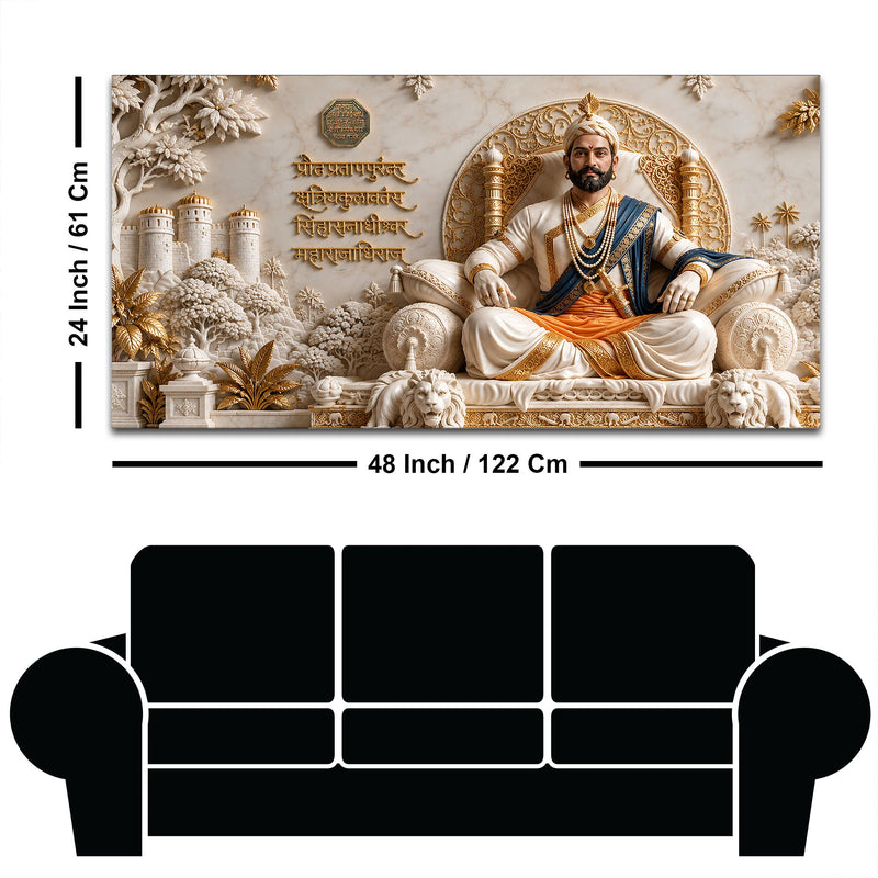 Chhatrapati Shivaji Maharaj on Royal Throne 3D Canvas Wall Painting