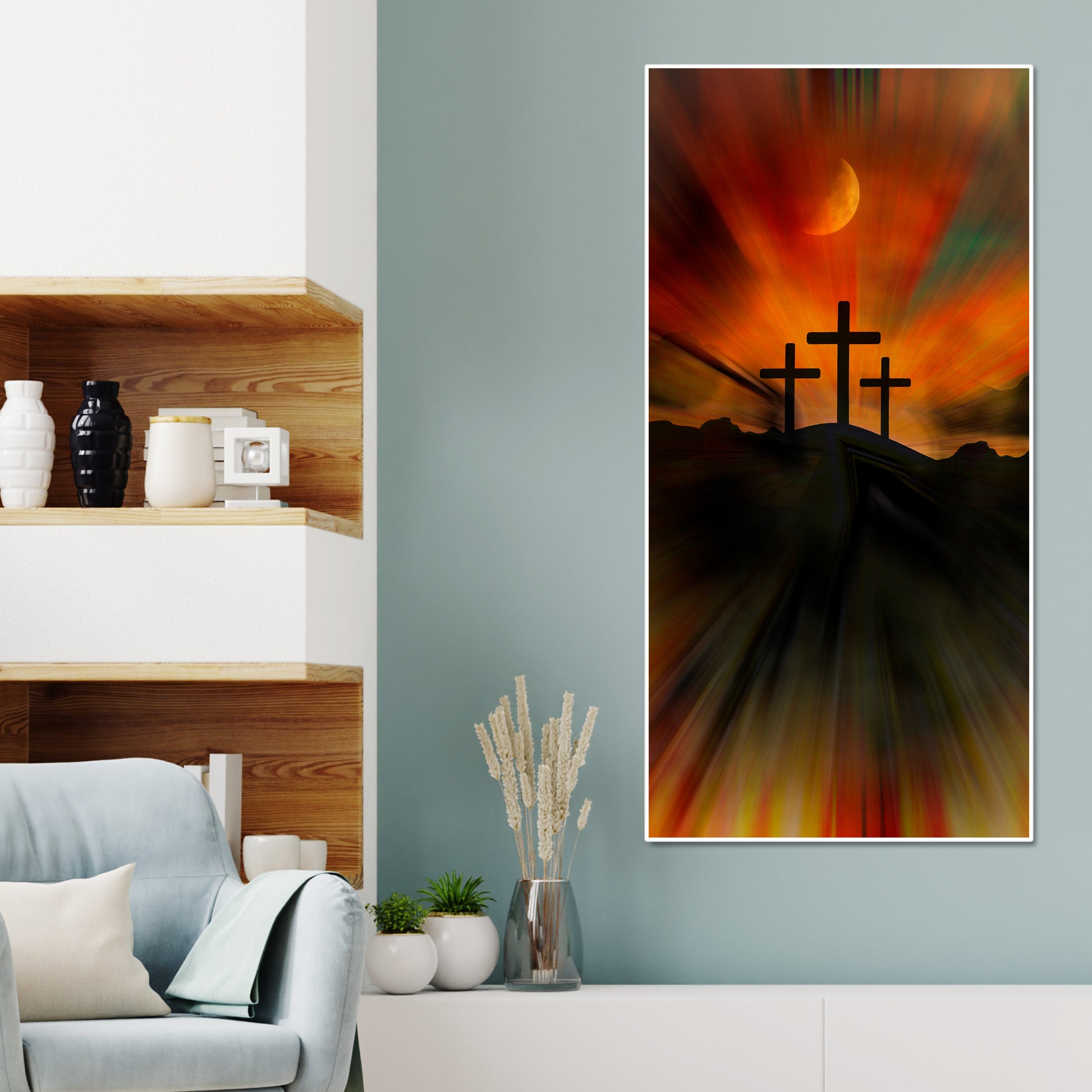 Silhouette of Cross Canvas Wall Painting